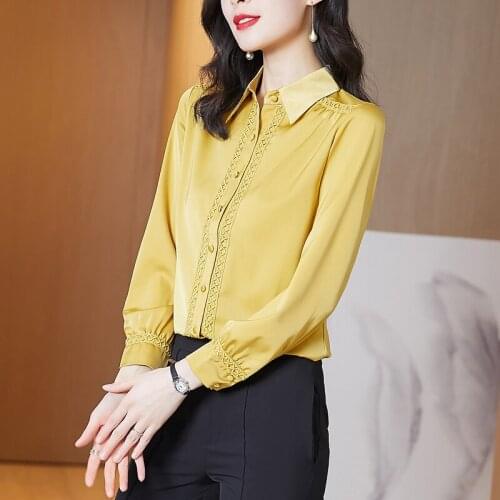 Autumn Womens Shirt Yellow Thin Blouses for Women Button Up Straight Clothing Women Polo Neck Button Uo Tops Woman Basic Shirts