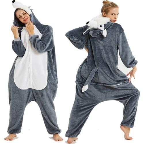 Wolf Cartoon Animal Kigurumi Pajamas One Piece Hooded Dinosaur Jumpsuits Cosplay Costume Mens Clothes Animals Pijamas Onesie