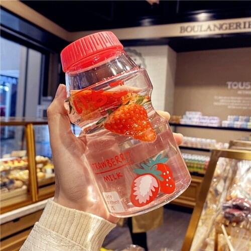 Cute Frosted Plastic Fruit Water Bottle BPA Free Portable Leakproof Yakult Shape Kawaii Milk Carton Bottle for Kids Girls