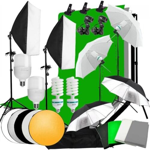 ZUOCHEN LED Light Photo Studio Softbox Lighting Kit 4 Backdrops With 10Ft Support Kit For Photography Shooting Facebook Live