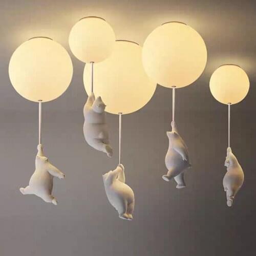 Modern bear net red childrens room ceiling lamp cartoon bedroom balcony restaurant creative warm boy girl aisle lamp simple