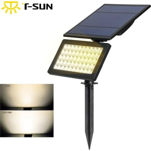 T-SUN 50 LED 3500K Warm White 5W Solar Garden Light 2 Modes Outdoor Adjustable & Auto ON/OFF Security Lighting for Yard Garden