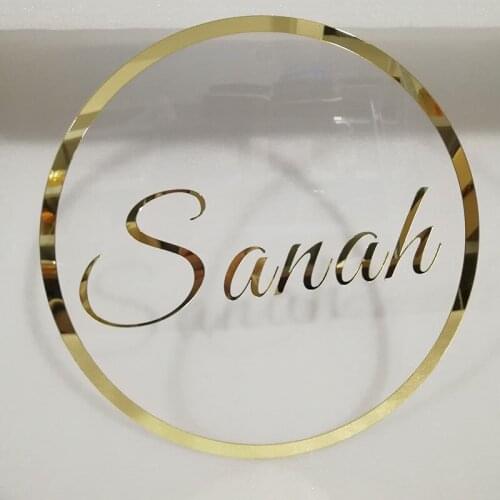 Custom Baby Name Sign Personalized Mirror Acrylic Frame Babyshower Name Sign Circle Shape Party Table Decor Gifts