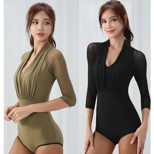 Gauze Sleeve Modern Ballroom Sexy Latin dance top bodysuit for female/women dancer,Costume practice top performance wear