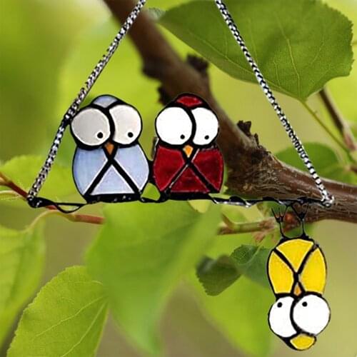 Owl Window Hanging Bird Stained Glass Acrylic Sun Catcher Bird Ornaments Panel Decoration for Wall Garden Outdoor
