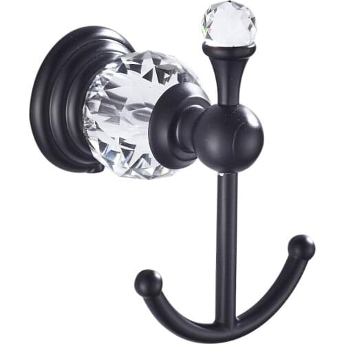 Leyden Towel Robe Hook for Bathroom Kitchen Heavy Duty Wall Mounted Black Finish, Cloths Hook Alloy&Crystal Accessory