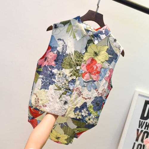 Women Sleeveless Button Shirt Cotton Shirt 2020 Loose Western Style Belly Floral Female Top Summer