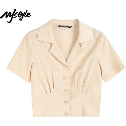 MJstyle Women Summer White Blouse Korean Fashion with Short Sleeves Shirt OL Women Blouses,Streetwear Button Up Shirt 621120026