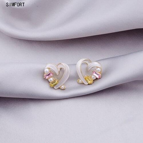Womens 925Silver Pin Earring Love Zircon Small Heart Elegant Fashion Personality Simple Alloy Decoration Jewelry Gift
