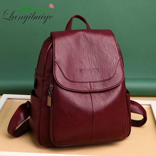 LANYIBAIGE Women Leather Backpacks Female Bag Sac A Dos Ladies Bagpack Vintage School Bags For Teenage Girls Travel Back Pack