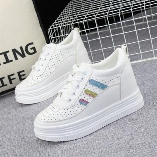 Summer Hollow Breathable White Shoes Female 2021 New Thick-soled Inner Increase 8cm Platform Shoes All-match Casual Sneakers