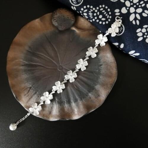 Luxury Jewelry 999 Sterling Silver Charm Bracelet Femme Flower Handmade Bracelets For Women Ethnic armband bracciali donna
