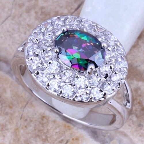 Jolly Rainbow Cubic Zirconia White CZ Silver Plated Womens Ring Size 6 / 7 / 8 / 9 E828