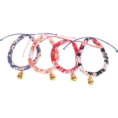 1 Pieces Colorful Japanese Style Cat Dog Collar Luxury Cat Collar With Bell Pet Bell Collars 4 Sizes