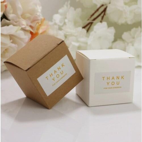 10pcs Kraft Paper Square Candy Box With thank you tag Sticker Rustic Wedding Favors Candy Holder Bags Wedding Party Gift Boxes