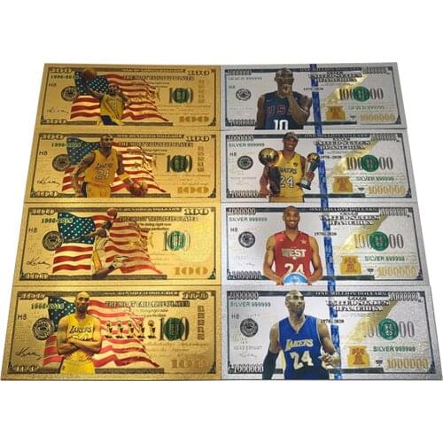 24K Kobe Gold Foil Banknote Memorial Kobe Basketball Paper Money Collection Souvenirs Metal Plastic Card Crafts for Home Decor