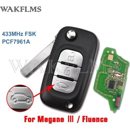 3 Buttons 433MHz PCF7961A Chip Auto Accessories Replacement Filp Remote Car Key Fob for Renault Fluence Megane III 2009