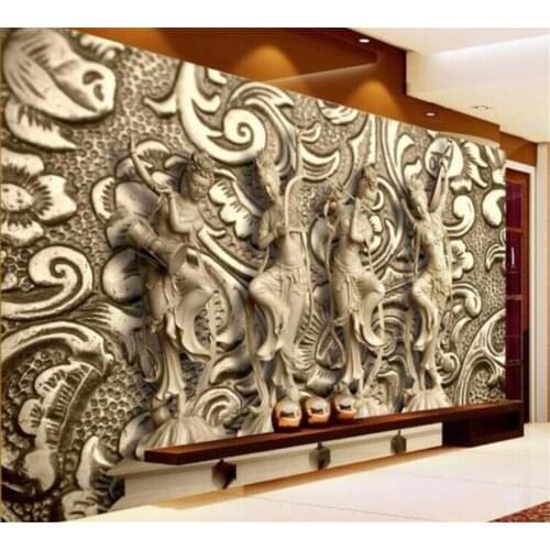 Beibehang 3D mural custom large fashion stone carving Dunhuang flying living room bedroom background wall papel de parede