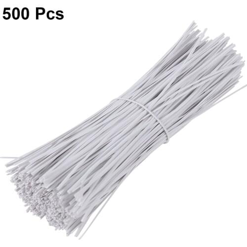 500pcs 15cm Plastic Coated Iron Wire Twist Ties Cable Wrap Organizer Ties (White)