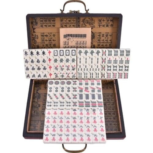2027-1 English Mahjong Set with Retro Leather Box Traveling Portable Mahjong Board Games Toy Party Gambling Game Board with Box