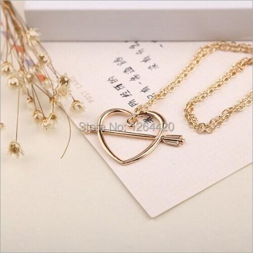 Free Shipping HP Ron Weasleys Sweetheart Golden Necklace Heart Arrow Chain Necklace Movie Jewelry Long Necklace 24pcs