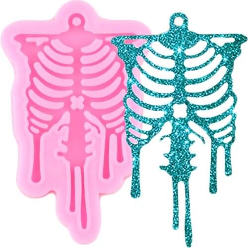 Shiny Glossy Halloween Skull Silicone Mold Keychains Polymer Clay Pendant Molds Handmade Eardrop Epoxy Moulds