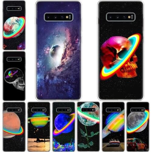 Universe rainbow sky Earth Moon Phone Case For Samsung Galaxy A71 A70 A51 A50 A41 A40 A30 A21 A10 A01 A90 A20S A20E A10S M30S A6