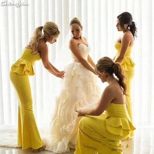 Chengjun Women Modern Long Wedding Mermaid Yellow Bridesmaid Dresses
