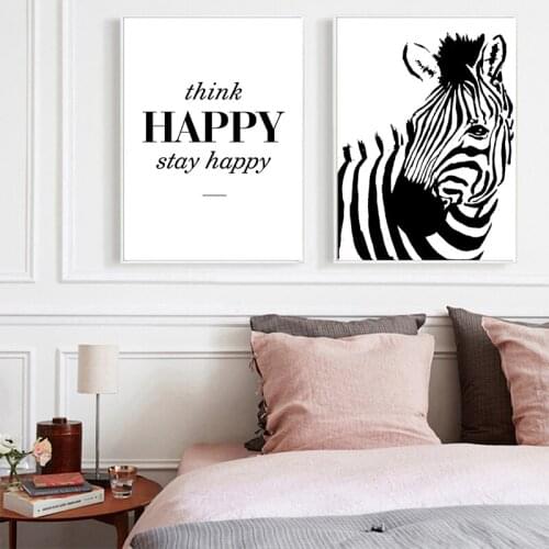 COLORFULBOY Nordic Black White Zabra Happy Quote Wall Art Posters And Prints Canvas Painting Wall Pictures For Living Room Decor