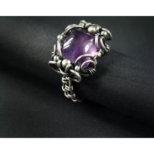 New Style Fashion Purple Gem Woven Hollow Ring Silver Plated Ring Womens Leisure Party Jewelry Anniversary Gift Size Us6-11