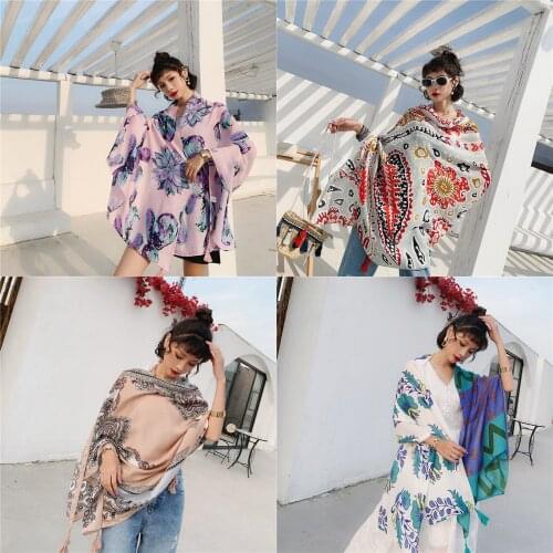 Retro Tourism Photo Ethnic Style Cotton Linen Scarf Pattern Cotton Linen Scarf Big Shawl Silk Scarf