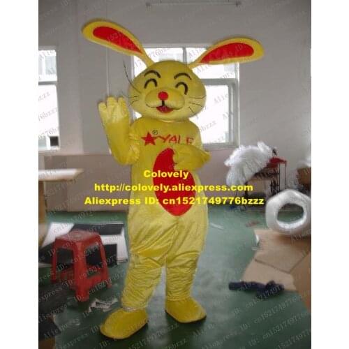 Fancy Yellow Yale Rabbit Bunny Mascot Costume Mascotte Lepus Hare Jackrabbit With Long Red Ears Smiling Face No.1339 Free Ship