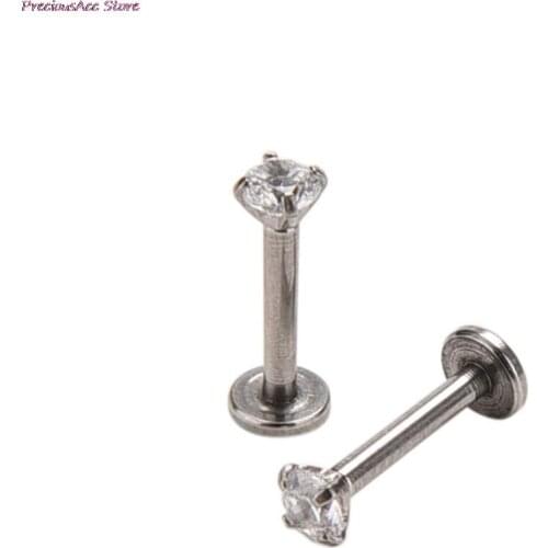 Stainless Steel Clear Crystal Internally Thread Lip 2PCS Piercing Star Labret Rings 3mm Labret Ring 16G Surgical