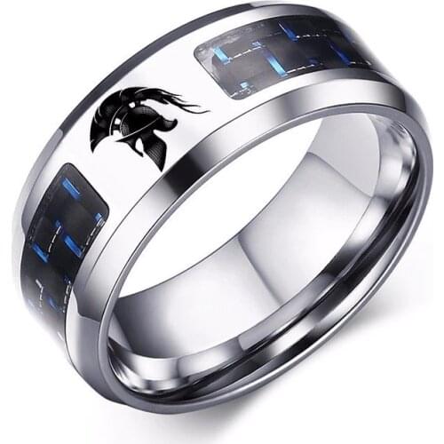 Personalized Engraved Spartan Gladiator Warrior Stainless Steel with Carbon Fiber Ring for Men Jewelry