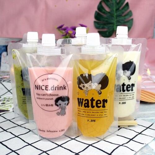 Plastic Nozzle Suction Beverage Bag, Cute graphic print beverage bag, Juice tea bubbletea mocktail beverage bags 100PCS