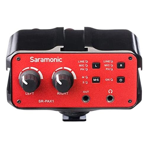 Saramonic SR-PAX1 2-Ch Audio Mixer 3.5mm, XLR & 6.35mm Combo Inputs PH Power Headphone Monitor Jack Integarted Shoe Mounts