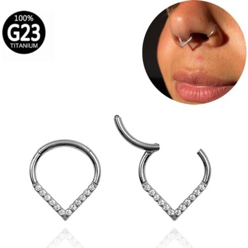 G23 Titanium Cz Lip Labret Ear Tragus Cartilage Daith Helix Earring Hinged Tear Drop Segment Ring Septum Nose Clicker Piercing