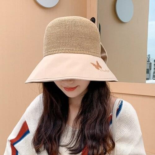 Sun Hat Cap Decorative Bow Bucket Fisherman Hat Beach Sun Hat Wide Brim Packable Cap Outdoor Cap UPF 50+ For Summer Travel