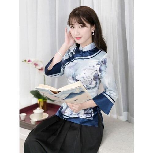 Traditional Chinese Women Tang Top Vintage Print Flower Cheongsam Shirt 2021 New Hanfu Clothes Oversize 3XL Daily Qipao Blouse