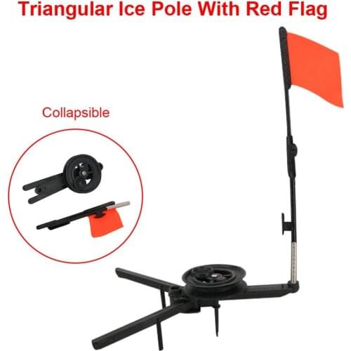 Triangle Ice Pole with Red Flag Ice Fishing Rod Winter Fishing Rod Tool Orange Sign Angler Fishing Tackle Accessories