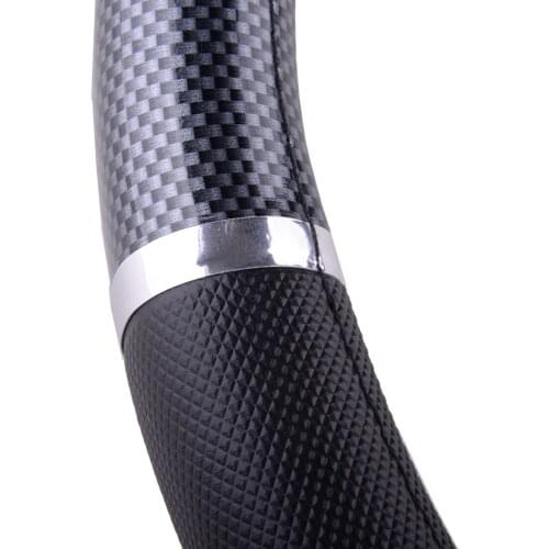 Universal 38cm Car Steering Wheel Grip Cover Carbon Fiber Black Decoration For Most Vehicles