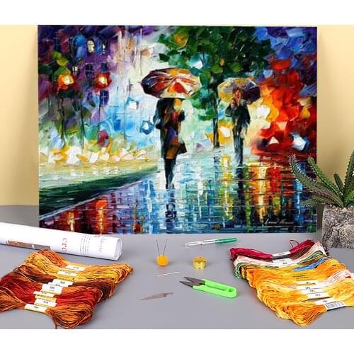 Night Stroll Printed Canvas 11CT Cross Stitch DIY Embroidery Kit DMC Threads Sewing Handiwork Hobby Handicraft Jewelry Gift