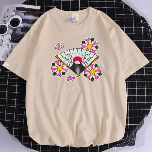 Japanese Fan With Mt Fuji print mens t shirts sport fashion T-shirt Travering Comfortable top Home Regular sleeve man Tshirts