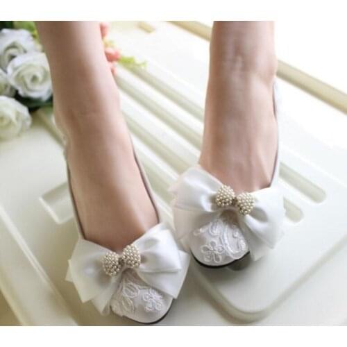 Butterfly-knot bowtie wedding shoes women fashion handmade low high heels round toes comfortable bridal bridesmaid shoes