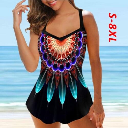 2021 New Swimdress Plus Size 8XL Tankini Swimsuits Floral print Swimwear Women Ladies Push Up With Shorts Sport Two Pieces