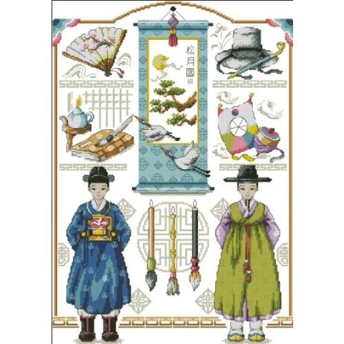 Gold Collection Lovely Counted Cross Stitch Kit The Beauty of a Tradition Custom Fan Painting Calligraphy SO