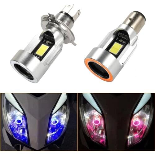 1PC H4 Led Motorcycle Headlight Bulbs H6 ba20d HS1 LED Motorbike Head Lamp Scooter Accessories Fog Light with Angel eye