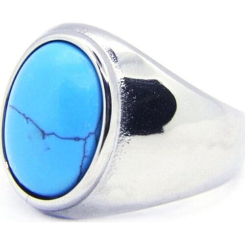 1pc Newest Design Polish Blue Stone Ring 316L Stainless Steel Jewelry Band Party Men Boys Biker Ring