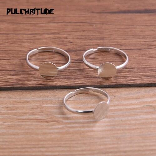 10pcs Fashion Simple Silver color 4 Size 8/10/12/18mm Adjustable Ring Bases Cabochon Blank Rings P6761