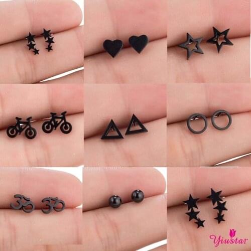 2020 Korean Fashion Girl Earrings Gothic Star Owl Flower Round Stainless Steel Earrings Womens Daily Wear Christmas Gifts kpop